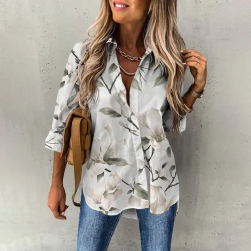 kf S6200ae0131244c389c1875b53e9a5290J Women s Spring New Fashion Casual Street Button Shirt Elegant and Comfortable Long Sleeve Loose Blouse 1