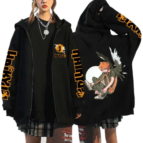 kf S6750dcb59c9c4d7baadf200329de5f984 Women Men Anime Hoodie Haikyuu Zip Up Jacket Karasuno High School Plus Size Sweatshirt Harajuku Unisex