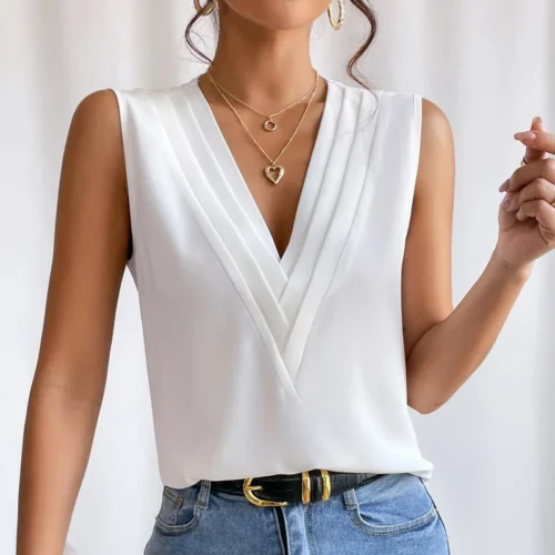 kf S679e4e0068f44beeb39d9f1755164536a Solid Casual Loose Sleeveless Blouses For Women Fashion Summer Women s Oversized Shirts And Blouses Elegant