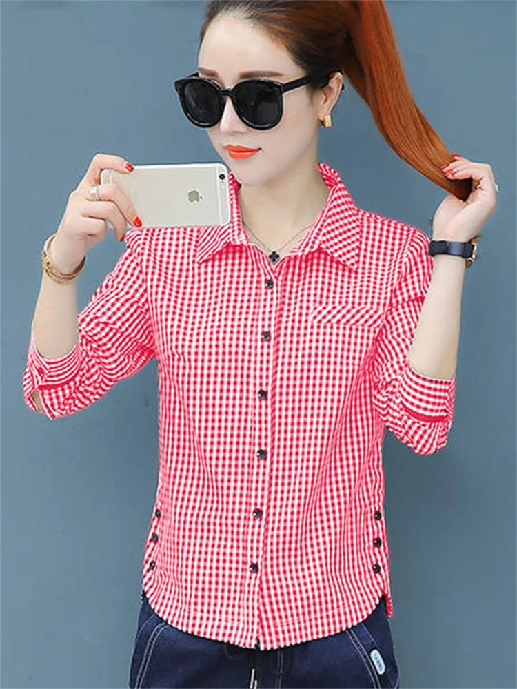 kf S6a7ec0d113064377aa5d28b6af3f1cc6O New Chic Early Autumn Checker Long Sleeve Shirt Women s Bottom Women s Shirt Top blouse