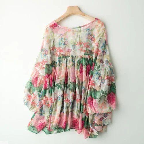 kf S6b0d2d1c70134036b0311a7fcdfccd74C Floral Chiffon Shirt Blouse Top 2024 Spring Clothes Loose Size Korean Fashion Retro Thin Loose Casual