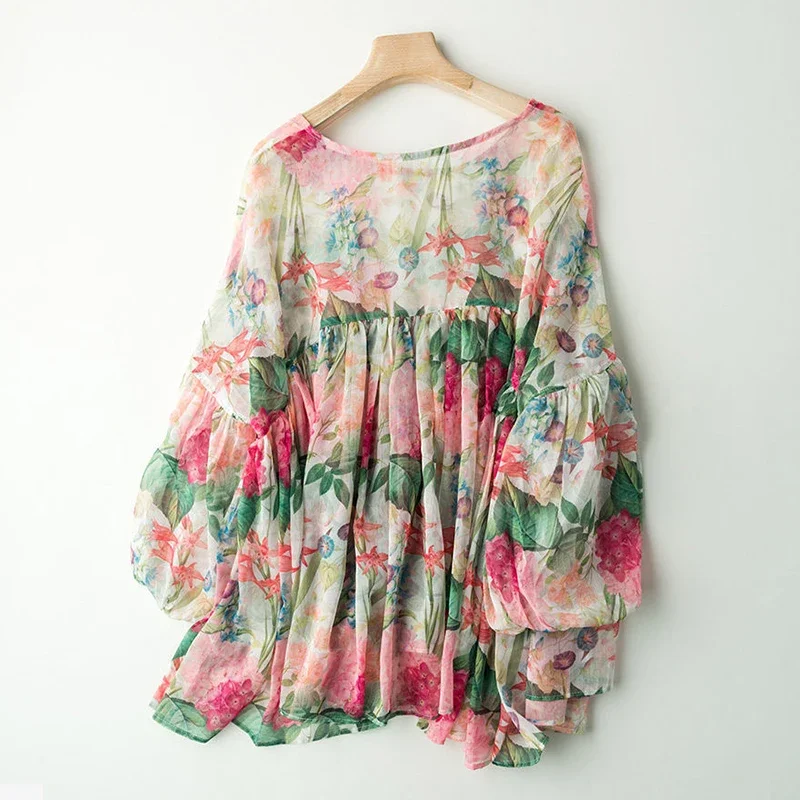 kf S6b0d2d1c70134036b0311a7fcdfccd74C Floral Chiffon Shirt Blouse Top 2024 Spring Clothes Loose Size Korean Fashion Retro Thin Loose Casual