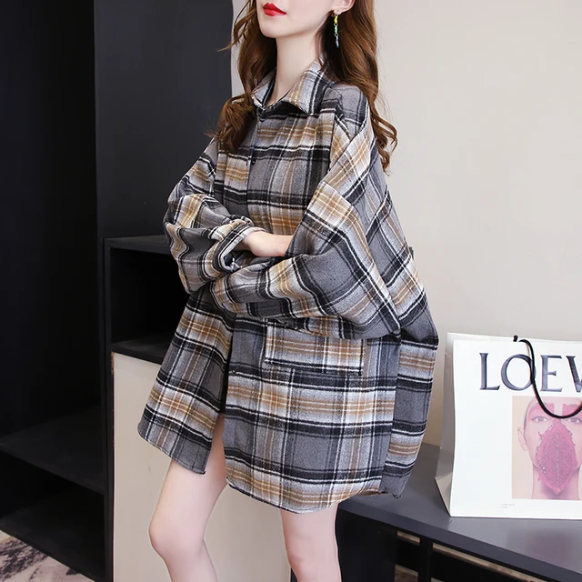 kf S6b99dbbd3d6f416b8704d1456e5d08486 Plaid Shirt Women Autumn Long Sleeve Top Female Vintage Fashion Single Breasted Blouse Ladies Preppy Style