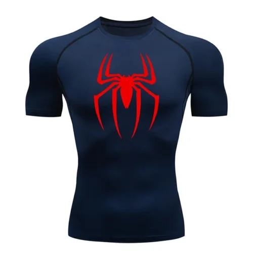 kf S6bf6b7a2324a4bfbb8318ef02c0342d0M Men s Spider Print Compression Shirt Quick Dry T Shirt Gym Running Jersey Breathable Short Sleeve 1