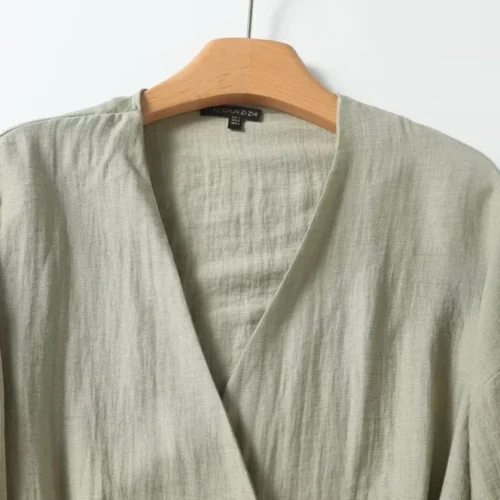 kf S6ef94e52260d45cc8e4aa8e18197d306L TRAF ZR Shirt Blouse Chinese Style Wrinkled Long Drop Sleeves Woman Shirts Side Vents Stylish Plunging