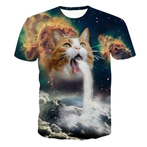 kf S6fa8021a11cb493dac53033fef6d4daac Funny Cat 3D Print Summer Men s O Neck T shirt Casual Short Sleeve Oversized Pullover 1