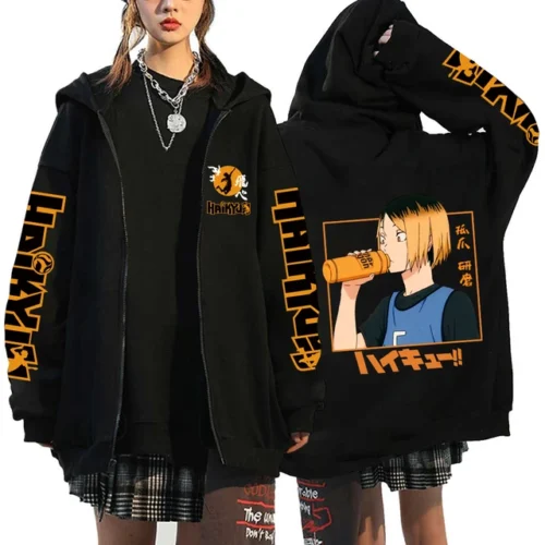 kf S7dba6fdc2b264cc790683274141265b4L Women Men Anime Hoodie Haikyuu Zip Up Jacket Karasuno High School Plus Size Sweatshirt Harajuku Unisex