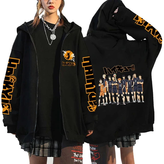 kf S7e8c0b91c3674249bed2b9b91052f2472 Women Men Anime Hoodie Haikyuu Zip Up Jacket Karasuno High School Plus Size Sweatshirt Harajuku Unisex