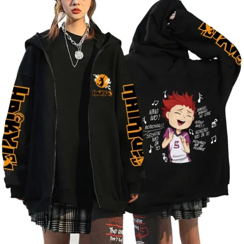 kf S81c9084c704c4e8c9379d7340c61025bl Women Men Anime Hoodie Haikyuu Zip Up Jacket Karasuno High School Plus Size Sweatshirt Harajuku Unisex