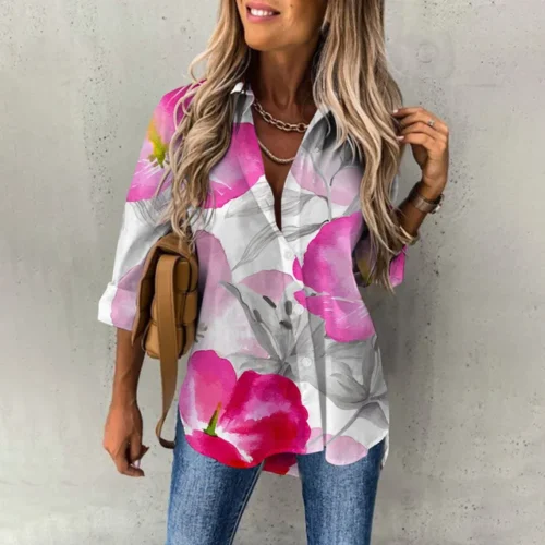 kf S82920f7383914222b934f96c19ad09f7M Women s Spring New Fashion Casual Street Button Shirt Elegant and Comfortable Long Sleeve Loose Blouse