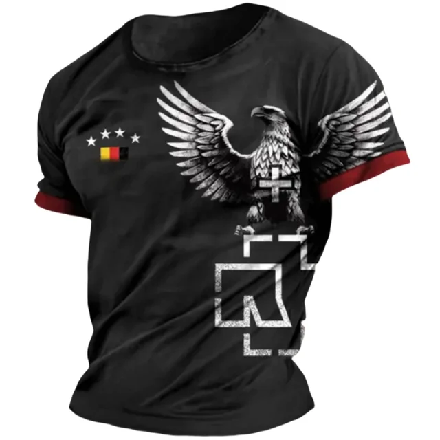 kf S82d5ada6f757464a9807f8436600b85aI Germany Eagle Print T shirts For Men Summer Breathable Polyester O Neck Short Sleeve Loose Tee 1