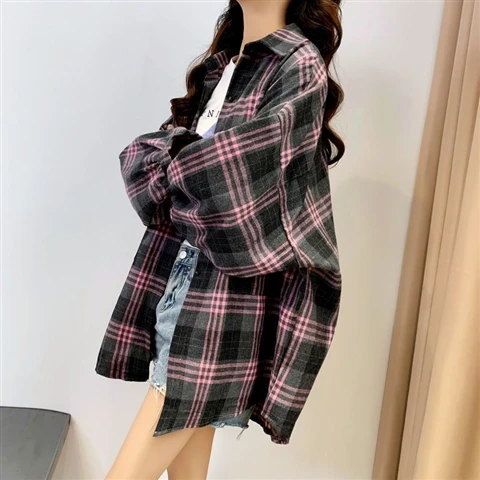 kf S85bbdc4268224cd09be03cae8d8a974dQ Plaid Shirt Women Autumn Long Sleeve Top Female Vintage Fashion Single Breasted Blouse Ladies Preppy Style