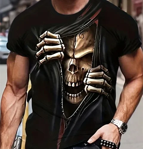 kf S87dfe78546b74c4fa8f5e2852c45d1d86 Men s Horror Skull Print T Shirt 3D Print Vintage O Neck Short Sleeve Fashion Oversized