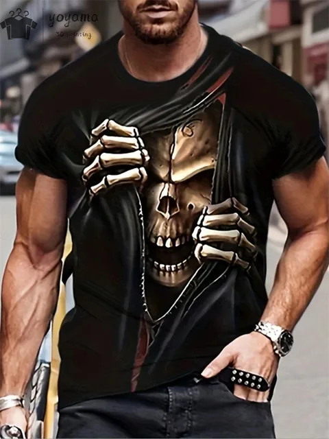 kf S87dfe78546b74c4fa8f5e2852c45d1d86 Men s Horror Skull Print T Shirt 3D Print Vintage O Neck Short Sleeve Fashion Oversized