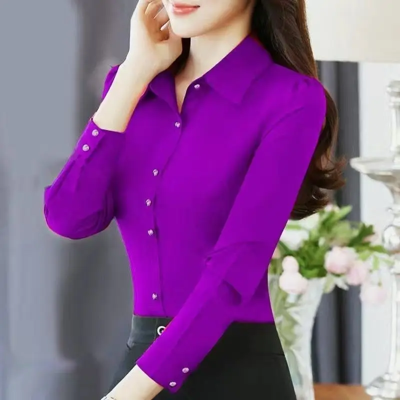 kf S8a6e55848e314ec2a2e9212249f58e1aO Spring Autumn New Women s Solid Color Polo Neck Button Fashion Long Sleeve Slim Fit and