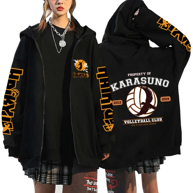 kf S8a967df9d65241208b5fa4384cc77252I Women Men Anime Hoodie Haikyuu Zip Up Jacket Karasuno High School Plus Size Sweatshirt Harajuku Unisex