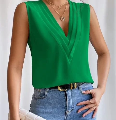 kf S8e5020493d254f82992f6143c2c23c96r Solid Casual Loose Sleeveless Blouses For Women Fashion Summer Women s Oversized Shirts And Blouses Elegant