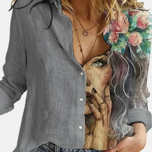 kf S8fb808aac6ec4b60b1da0bfcbc3f55a9N New Patchwork Print Shirt Women Turn down Collar Long Sleeved Single Breasted Shirt Fashion Casual Office