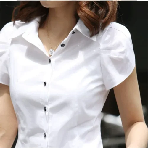 kf S8feb5c191ad043f994922dd5b49ea6c6d JFUNCY Women s Shirt 2024 Summer Women Top Female Black White Shirts Office Ladies Blouse OL