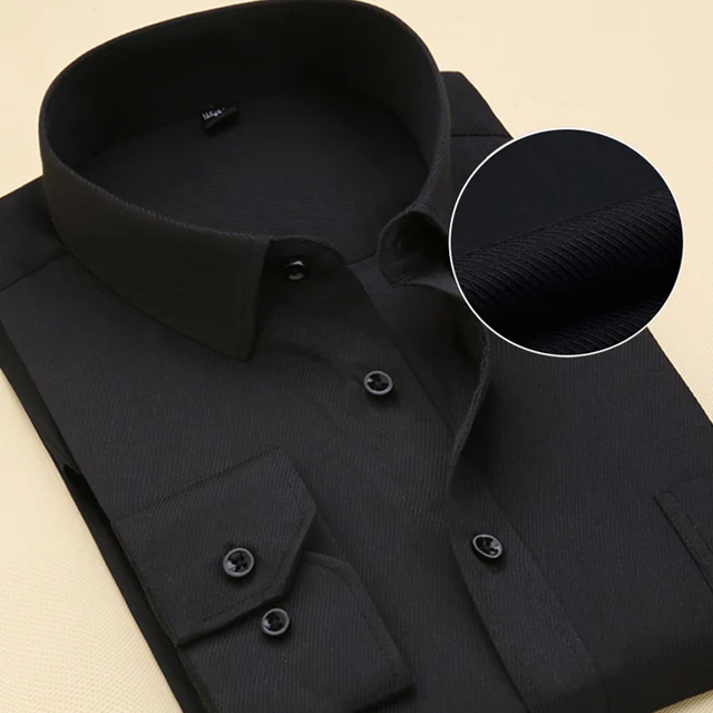 kf S90613de7351a4c5684c8c08e82a148a23 8XL Plus Size Men s Top Quality Dress Shirts Long Sleeve Slim Fit Solid Striped Business