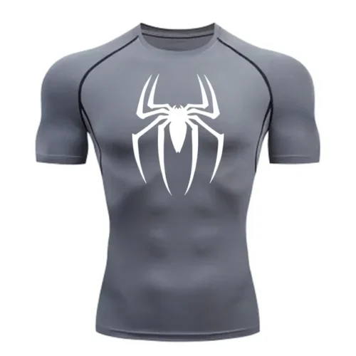 kf S95b6a427aa3545898b749573221d5349T Men s Spider Print Compression Shirt Quick Dry T Shirt Gym Running Jersey Breathable Short Sleeve 1