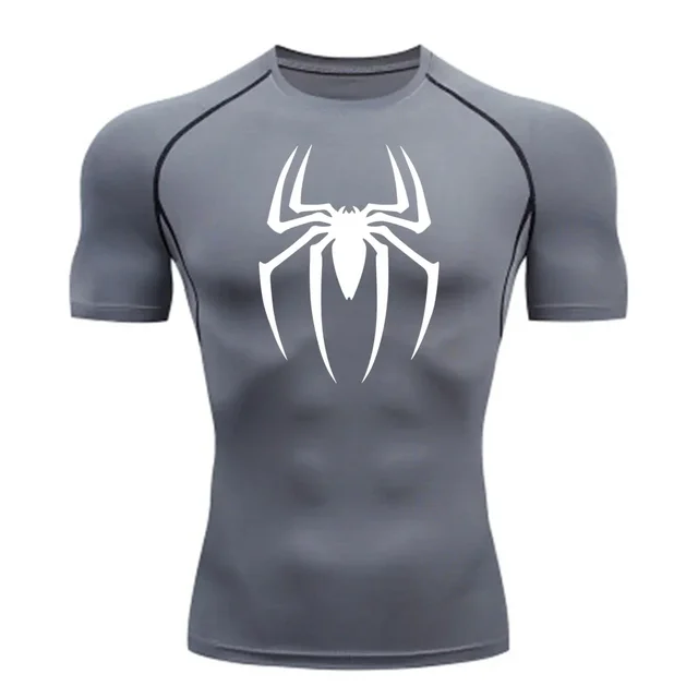 kf S95b6a427aa3545898b749573221d5349T Men s Spider Print Compression Shirt Quick Dry T Shirt Gym Running Jersey Breathable Short Sleeve 1