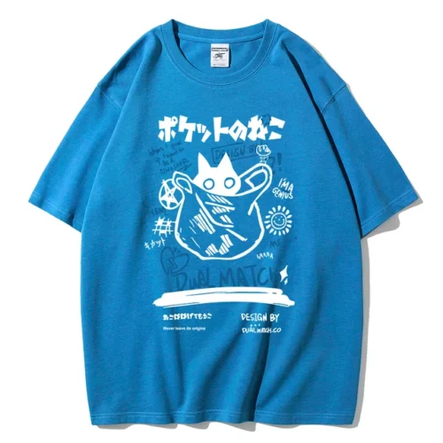 kf S9711a0165e2149d8b8c1b9c6ed9a9bebj Men Women Cartoon T Shirts 2024 Summer Harajuku Kawaii Cat Printed Short Sleeve Tees Couple Streetwear