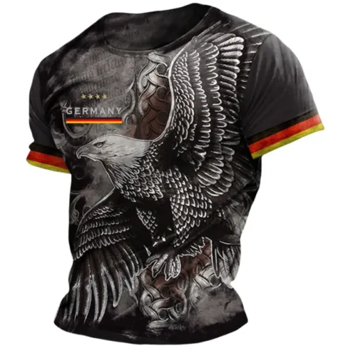 kf S9904b3f557a64284ba0085d759a6ab85h Germany Eagle Print T shirts For Men Summer Breathable Polyester O Neck Short Sleeve Loose Tee 1