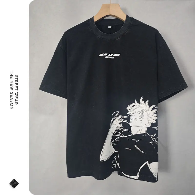 kf S9b19ab13d7f14fbbb91c5e53a25aebc1h Anime Jujutsu T Shirt Vintage Washed Gojo Saturo T shirts Men Retro Streetwear Short Sleeve Manga