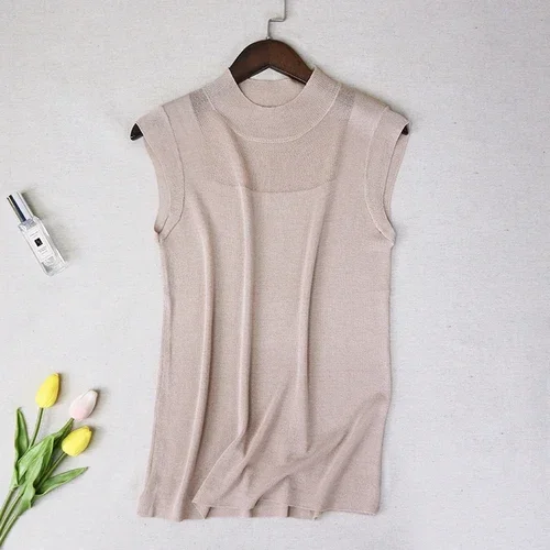 kf S9cc82bfa8a0c4c06ae0e5a9c56f179e7L Blusas Mujer De Moda 2024 Sleeveless Knitted Blouse Shirt Tops Women See Through Top Blouse Women