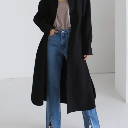 kf S9e8bc4722c43438a92b80a2f494e6902f EAM Women Blue Big Size Long Casual Blouse New Lapel Long Sleeve Loose Fit Shirt