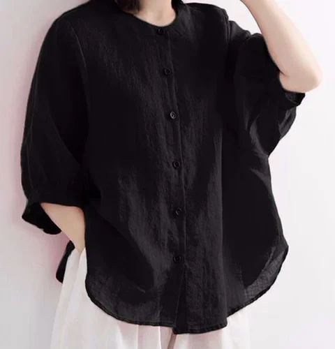 kf Sa7263d2ea92d420f885c2e500b755ba19 ZOKI Casual Cotton Linen Shirts Oversize Summer Lantern Half Sleeve Tops Summer Korean Loose Mom Button