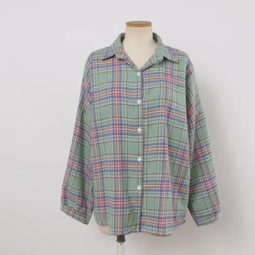 kf Sa88b55df57b04951a9ae5f272327cccbh Plaid Shirt Women Autumn Long Sleeve Top Female Vintage Fashion Single Breasted Blouse Ladies Preppy Style