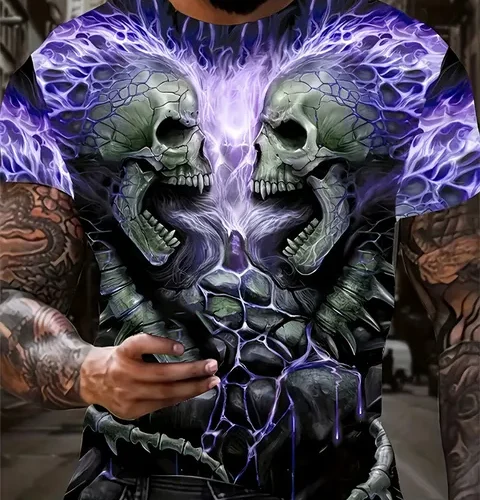 kf Sa95ee8e0d41841a29c2d8ea0a9c8eb975 Men s Horror Skull Print T Shirt 3D Print Vintage O Neck Short Sleeve Fashion Oversized