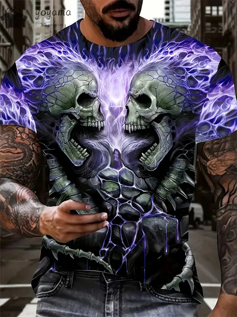 kf Sa95ee8e0d41841a29c2d8ea0a9c8eb975 Men s Horror Skull Print T Shirt 3D Print Vintage O Neck Short Sleeve Fashion Oversized