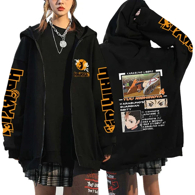 kf Sacb723ef34894c3094ec01d7ee1898a7X Women Men Anime Hoodie Haikyuu Zip Up Jacket Karasuno High School Plus Size Sweatshirt Harajuku Unisex