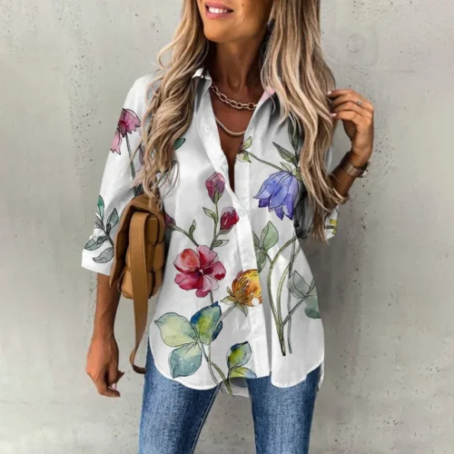 kf Sb0c22a0d20de49ab838a1998fdefe4af9 Women s Spring New Fashion Casual Street Button Shirt Elegant and Comfortable Long Sleeve Loose Blouse 1