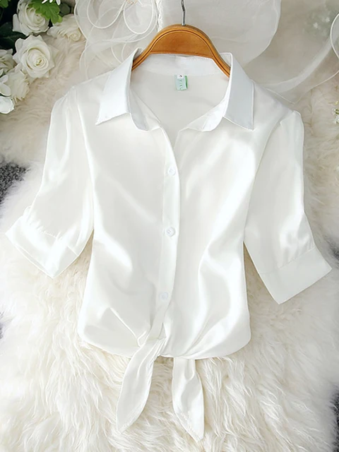 kf Sb0d2749788314f81a50fa7a17f298564y New Womens Tops Fashion 2024 Women Summer Chiffon Blouse Short Sleeve Casual Shirt White Ropa Mujer