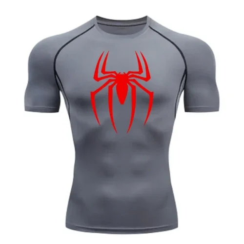 kf Sb3e1c57ac77244718ac6576b2a6e2992O Men s Spider Print Compression Shirt Quick Dry T Shirt Gym Running Jersey Breathable Short Sleeve