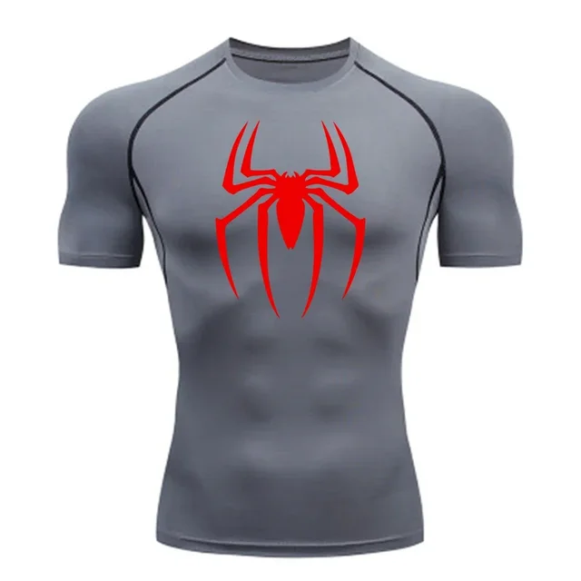 kf Sb3e1c57ac77244718ac6576b2a6e2992O Men s Spider Print Compression Shirt Quick Dry T Shirt Gym Running Jersey Breathable Short Sleeve