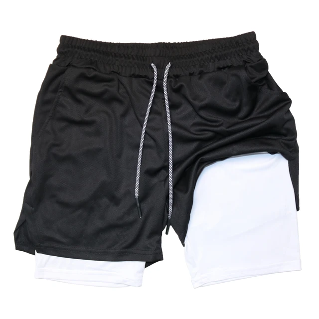 kf Sbc2c2e6d6a6c41efa499518fa5039a32D Men s Double Layer Fitness Shorts Men Fitness Gym Training 2 in 1 Sports Shorts Quick