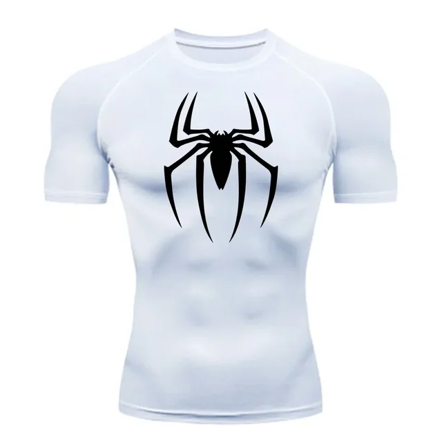 kf Sbc63f3bf22a042e9a6f3c00fdcf28d5fJ Men s Spider Print Compression Shirt Quick Dry T Shirt Gym Running Jersey Breathable Short Sleeve 1