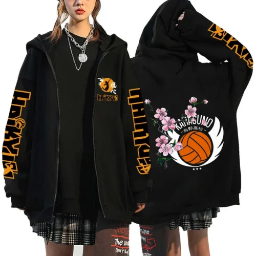 kf Sbdc2ede4b357435da15d458bf2598dd5T Women Men Anime Hoodie Haikyuu Zip Up Jacket Karasuno High School Plus Size Sweatshirt Harajuku Unisex