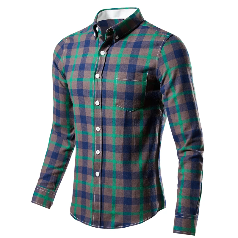 kf Sbf6cd91542bc45bcb4b7b396ac17f9953 Men s Plaid Shirt Long Sleeve 100 Cotton Casual Slim Buttons Business Social Dress Shirts Blouse