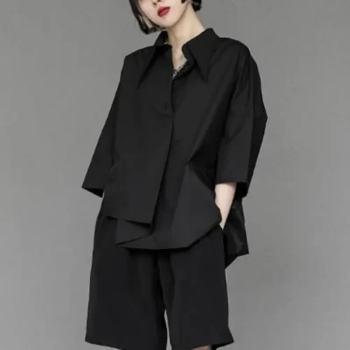 kf Sc13402dcada947309464b6a179beae61g Gidyq Women Chiffon Black Shirt Gothic Fashion Streetwear Loose Tops Dark Academic Irregular Casual Three Quarter