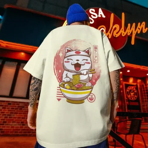 kf Sc271696552e1431ba225953b1e31b811j Men s T Shirt Sushi Lucky Cat Printed Male Clothing Fashion Casual Short Sleeved Loose Oversized