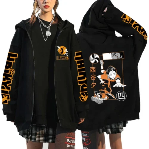 kf Sd8216887b92a4f96bd2c515c49db8230S Women Men Anime Hoodie Haikyuu Zip Up Jacket Karasuno High School Plus Size Sweatshirt Harajuku Unisex