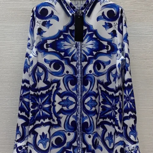 kf Sd8a1b15bd39b478681cd718f6b82bafaR Fashion blue and white porcelain printed casual loose shirt Spring new lapel single breasted long sleeve