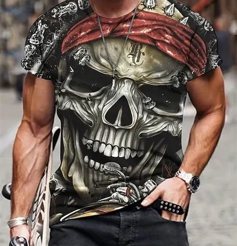 kf Sda45f084359b48d3b72cdbf7a7e679faf Men s Horror Skull Print T Shirt 3D Print Vintage O Neck Short Sleeve Fashion Oversized