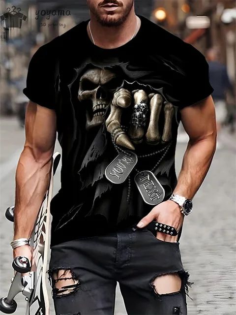 kf Sde3443b4f9464eabb9bc59ccdc88bfa8v Men s Horror Skull Print T Shirt 3D Print Vintage O Neck Short Sleeve Fashion Oversized